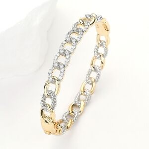 Gold Link CZ Rhinestone Crystal Cuban Chain Hinged Bangle Bracelet Jewelry